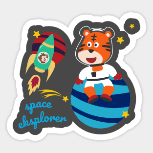 Space tiger or astronaut in a space suit with cartoon style. Sticker